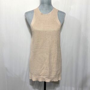 SWEATER-tank ribbed knit cutaway shoulders side vents beige color women’s sz XL